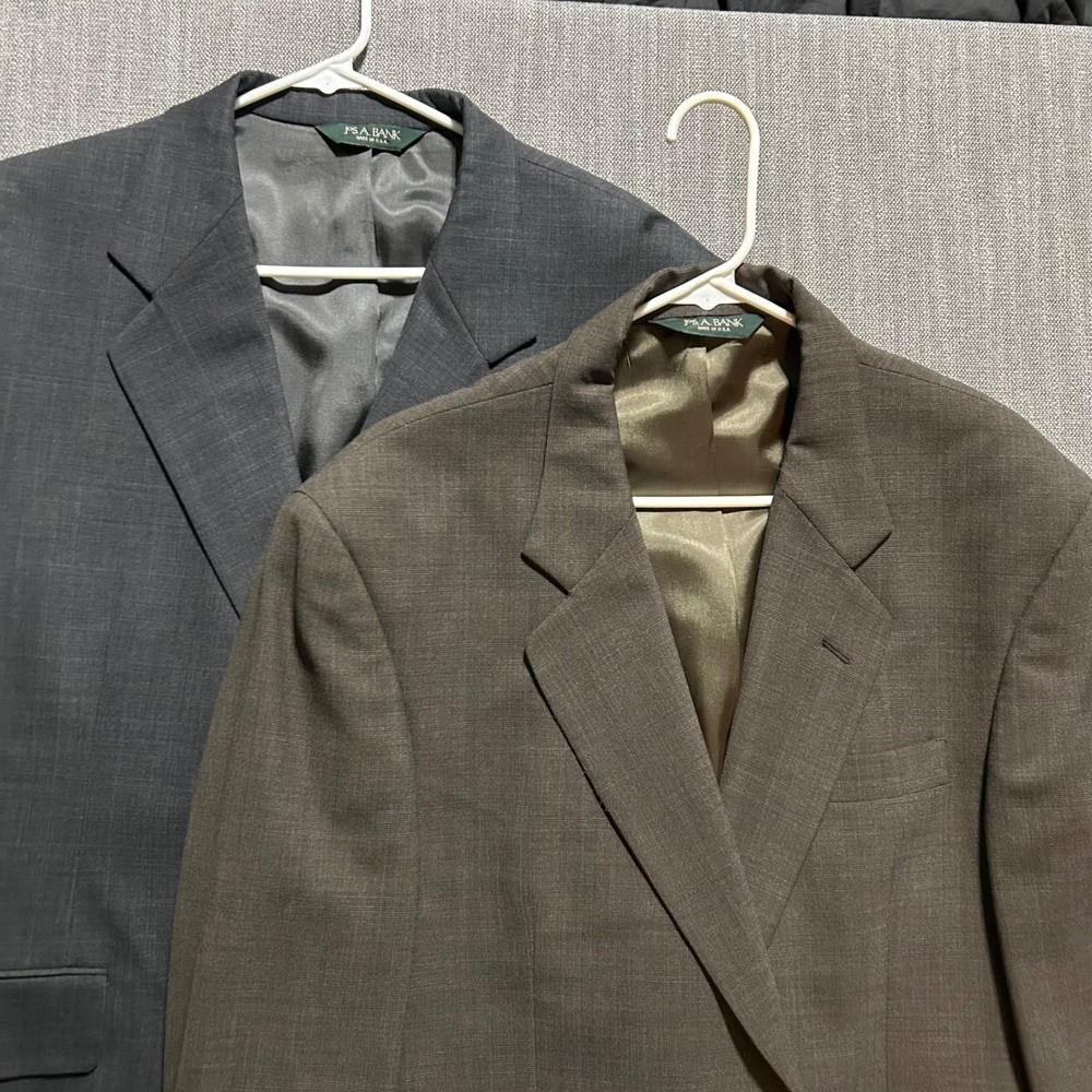 Lot of 2 Jos A Bank Traveler Collection Blazers Mens 42S Wool Gray Brown 63017